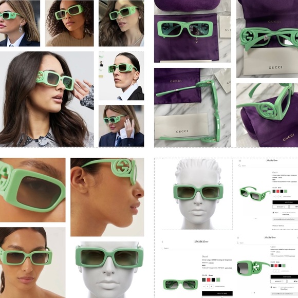 GUCCI RECTANGLE FRAME WITH BOLD GG ON 2025 FALL FASHION FAV PICKLE GREEN FRAMES - Picture 9 of 16